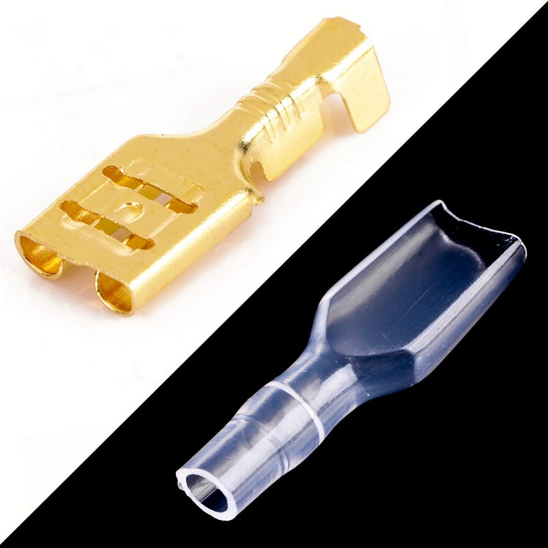 RLECS 150pcs 2.8mm 4.8mm 6.3mm Female Spade Connector Brass Crimp Terminal Connector with Insulating Sleeves Assorted Kit Cold-Pressed Terminal Gold - Image 3